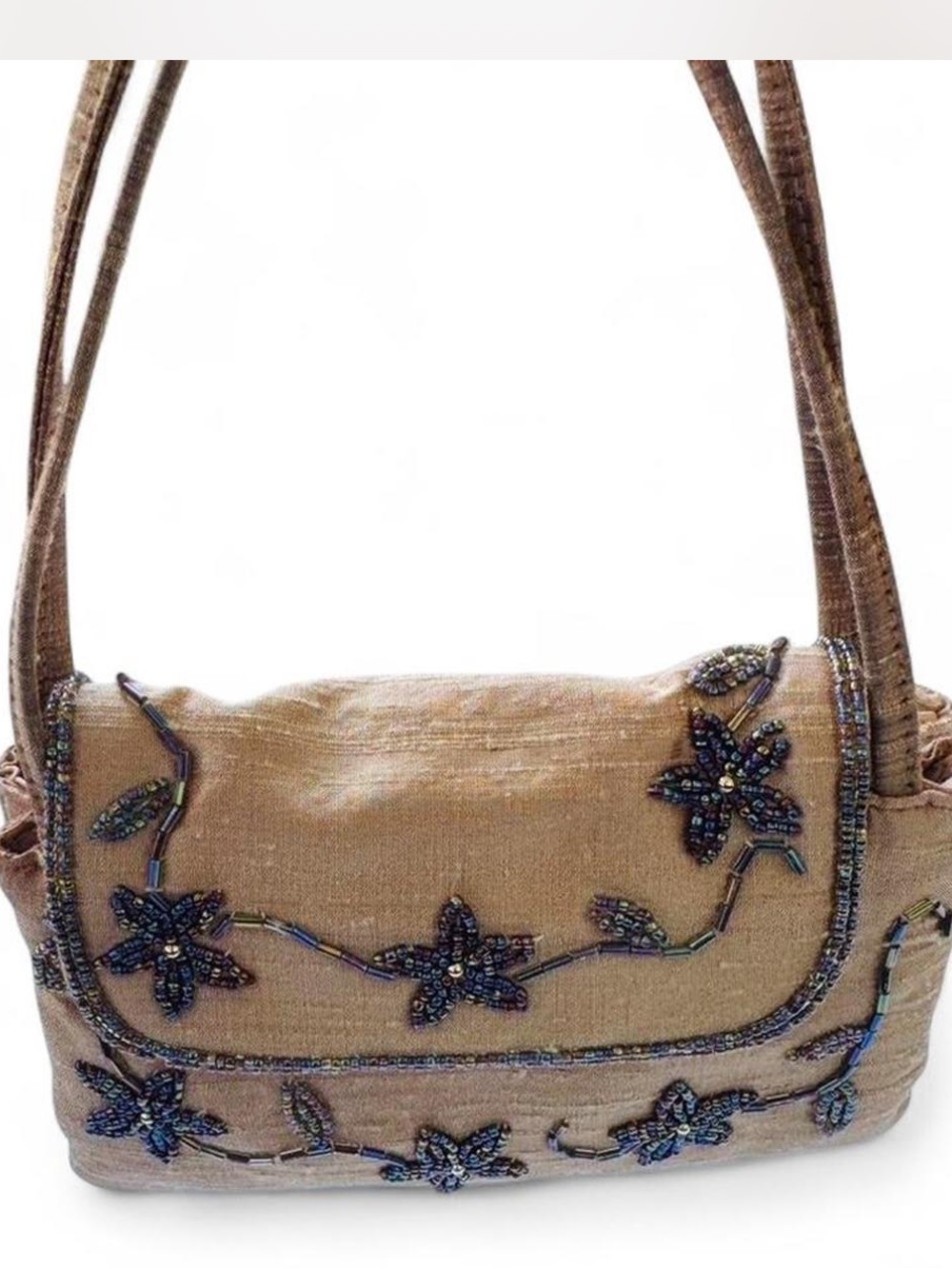 Vintage Inge Christopher Silk Beaded Shoulder Bag NWOT Y2K Earthy Bronze Gold
